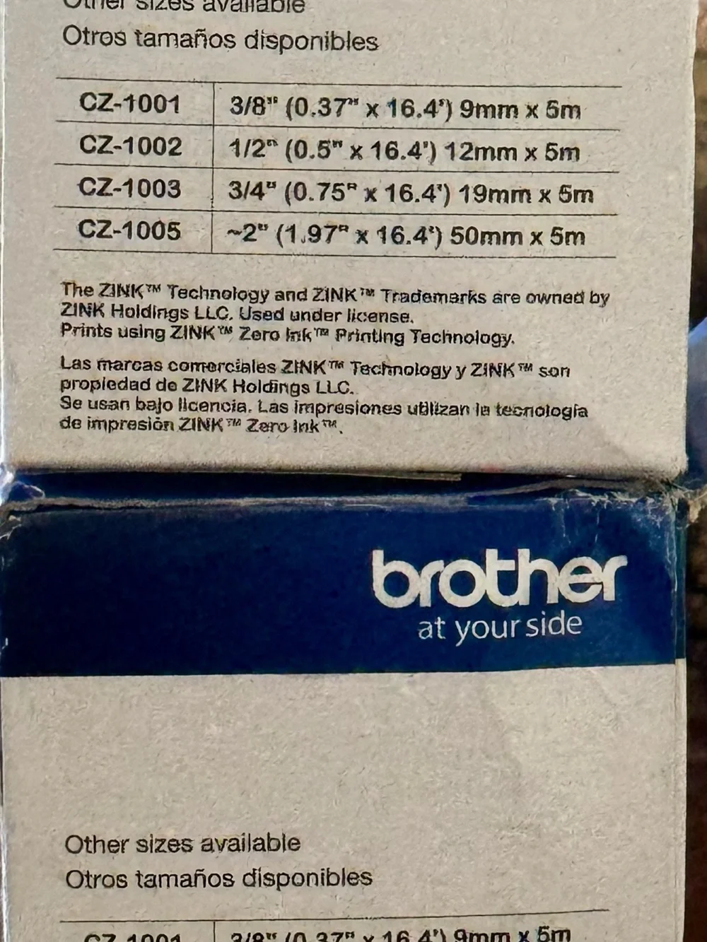 Brother blue and white packaging box